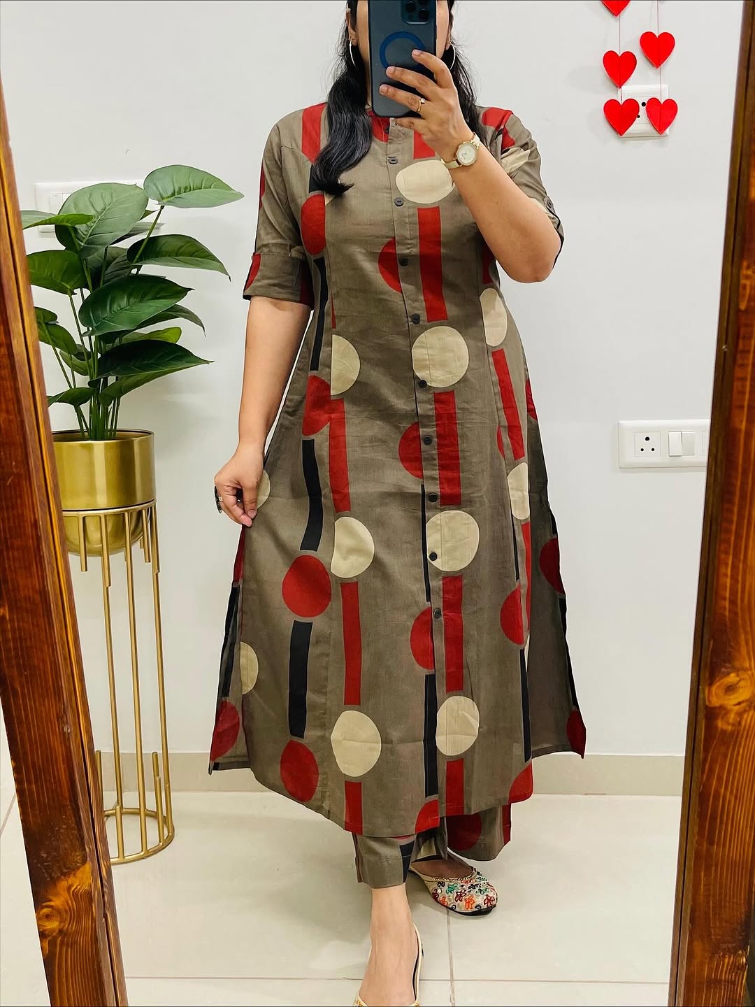 Premium Mehndi Green Polka Dot Cotton Kurta Set