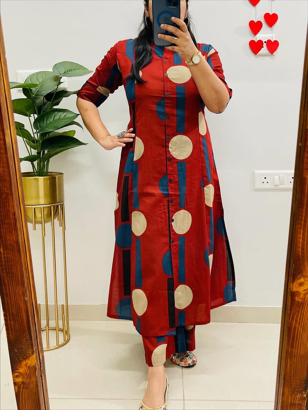 Premium Red Polka Dot Cotton Kurta Set