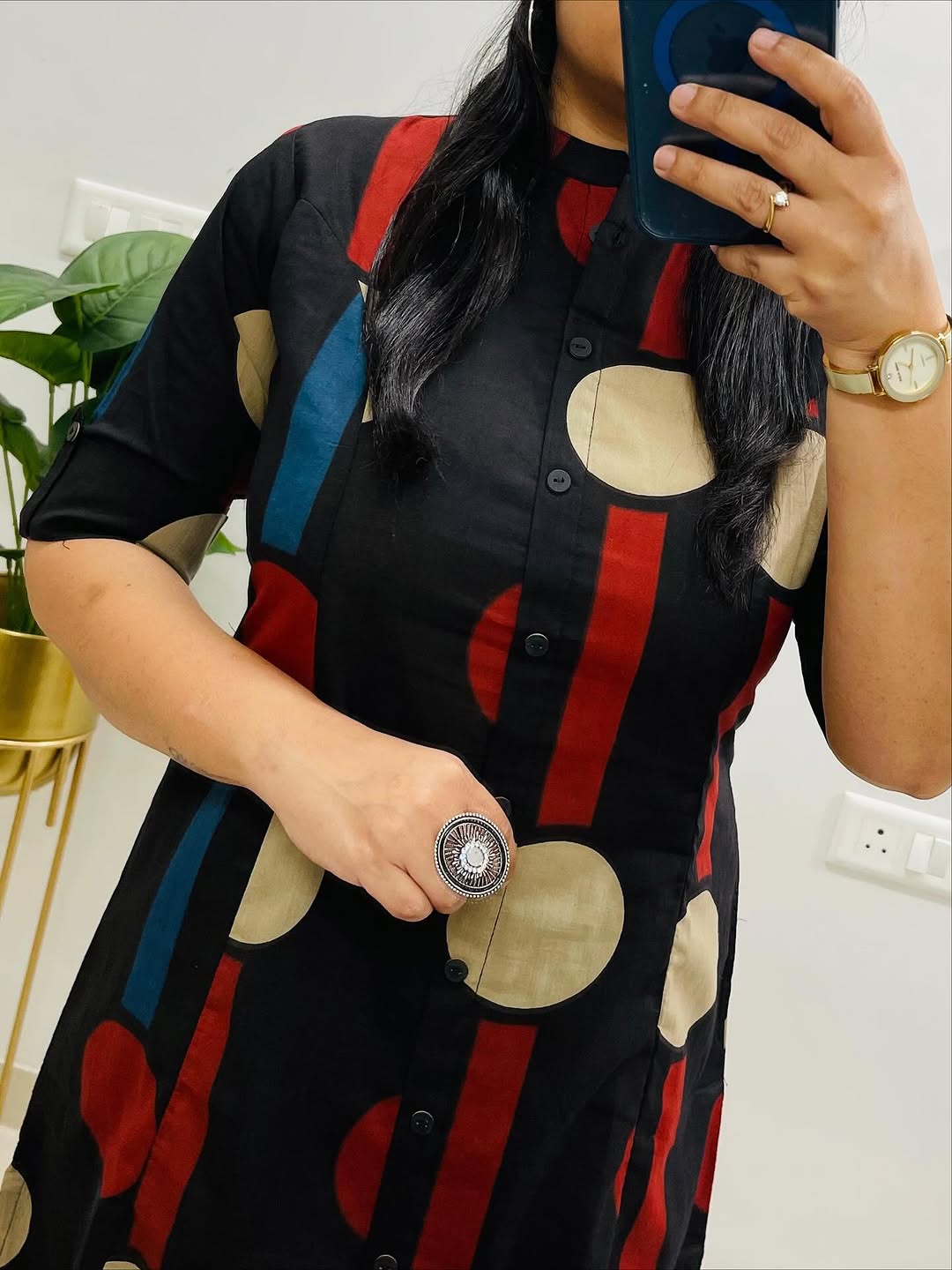 Premium Black Polka Dot Cotton Kurta Set