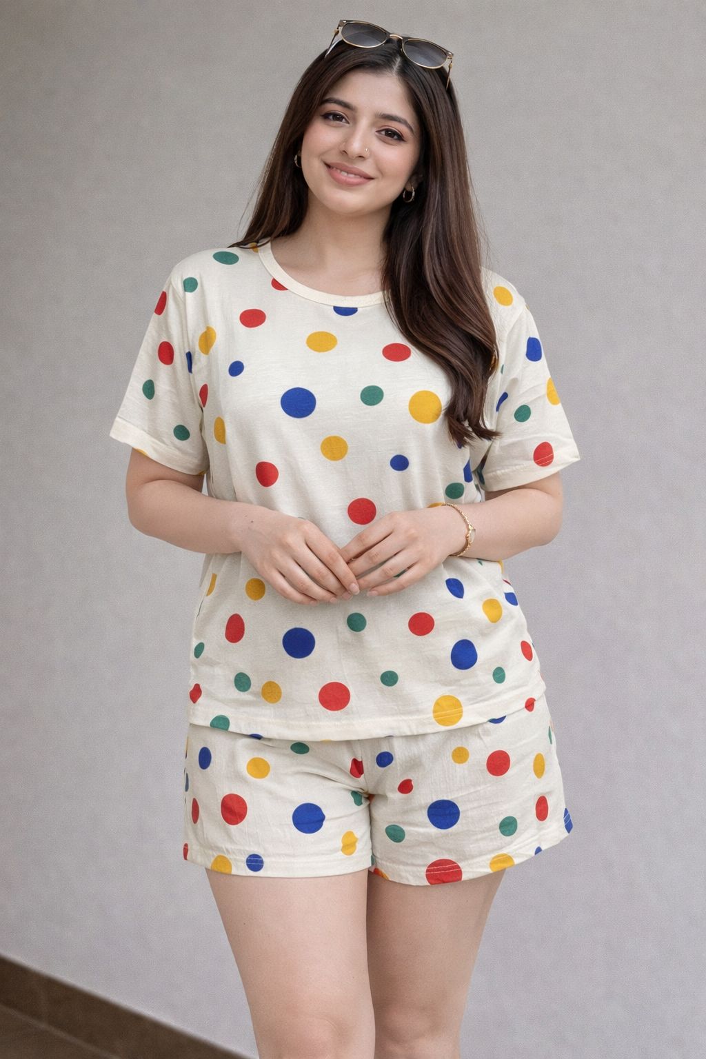 Polka Dot Cotton Blend Short Cord Set