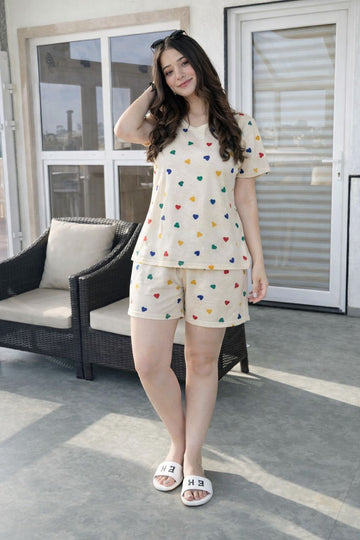 Heart Cool Cotton Blend Short Cord Set
