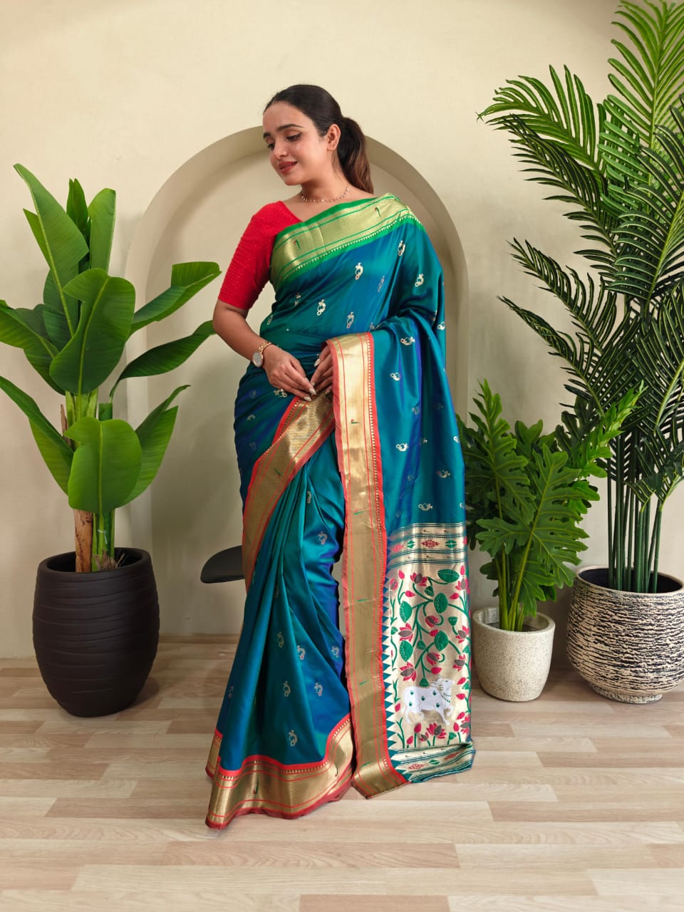 Cultural Weaves in Teal Blue Paithani  Silk Saree