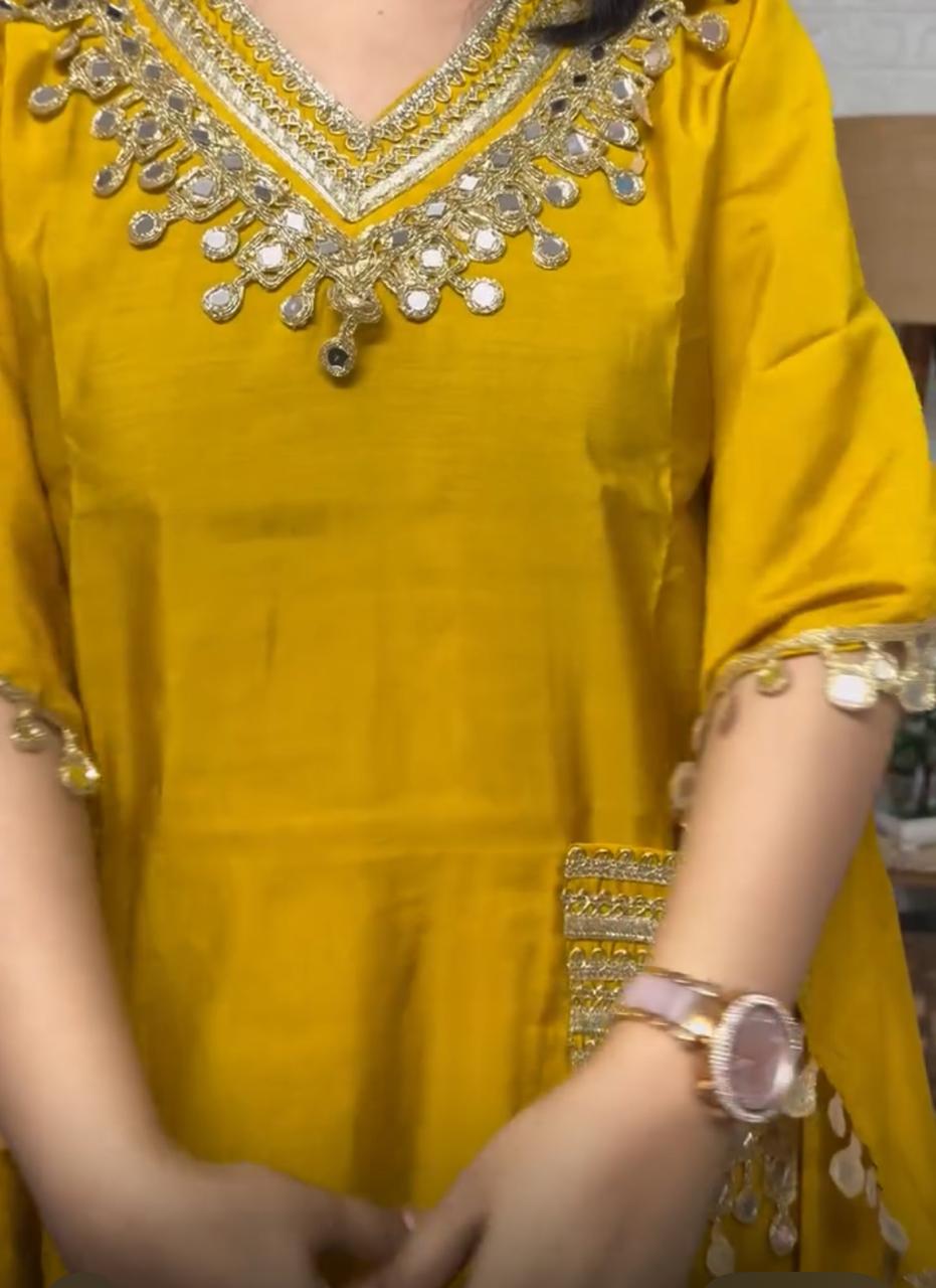 Mirror Work Kaftan  Silk Cord Set