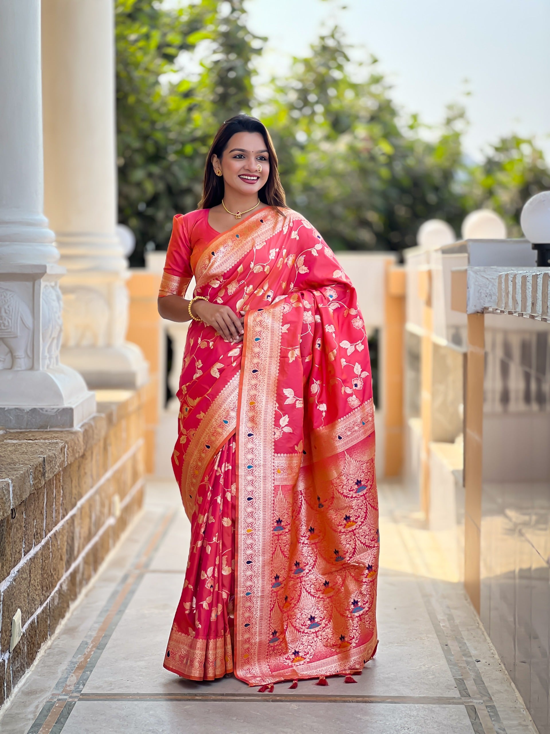 Pink Rich Banarasi Silk Saree
