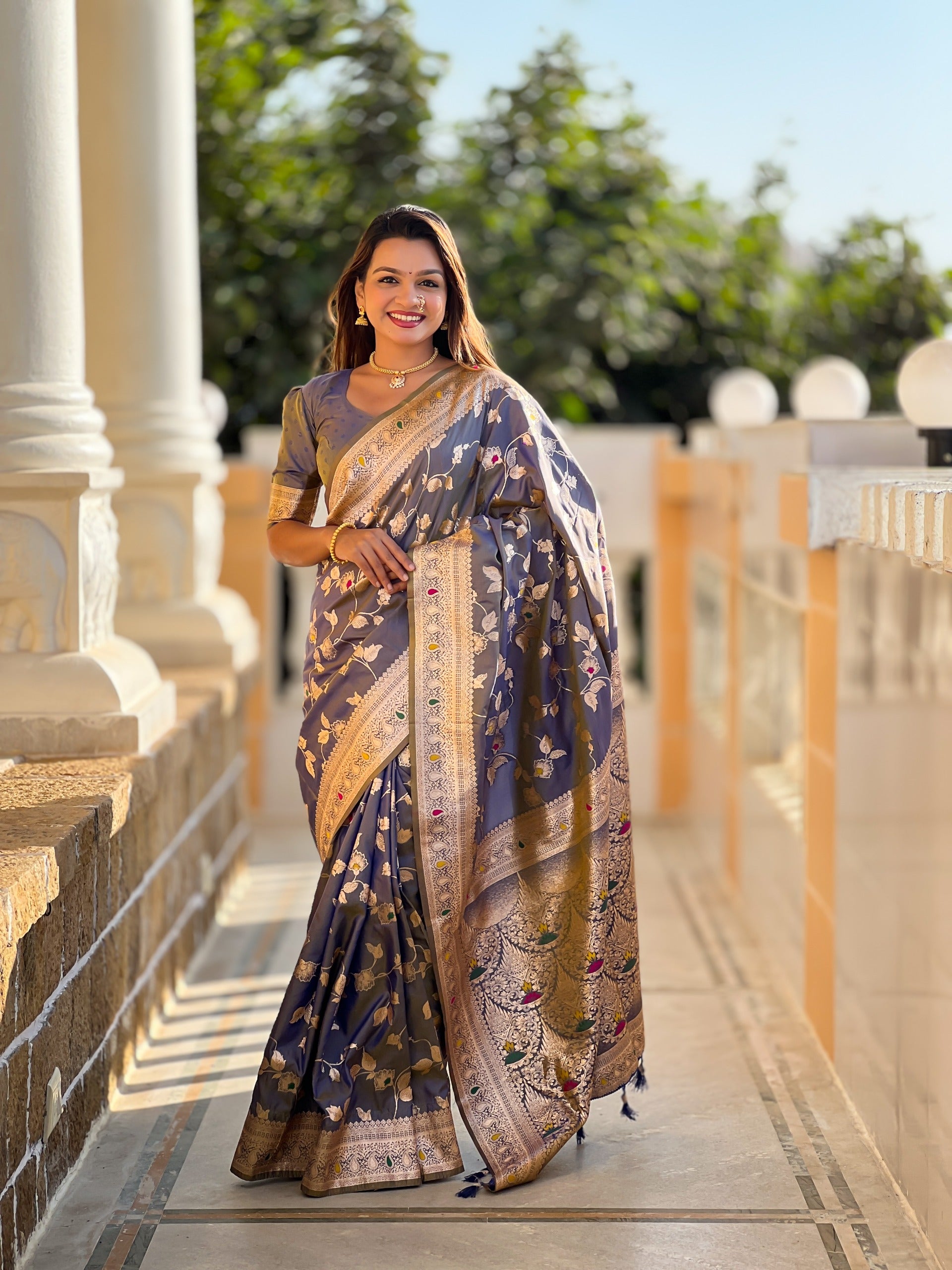 Grey Rich Banarasi Silk Saree
