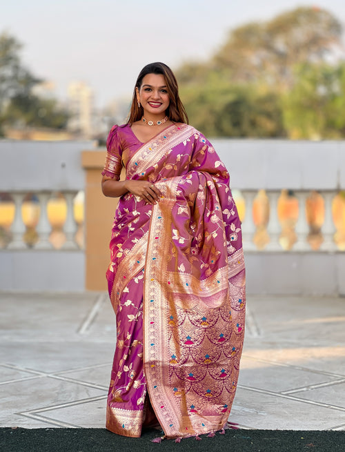 Bashful Pink Rich Banarasi Silk Saree
