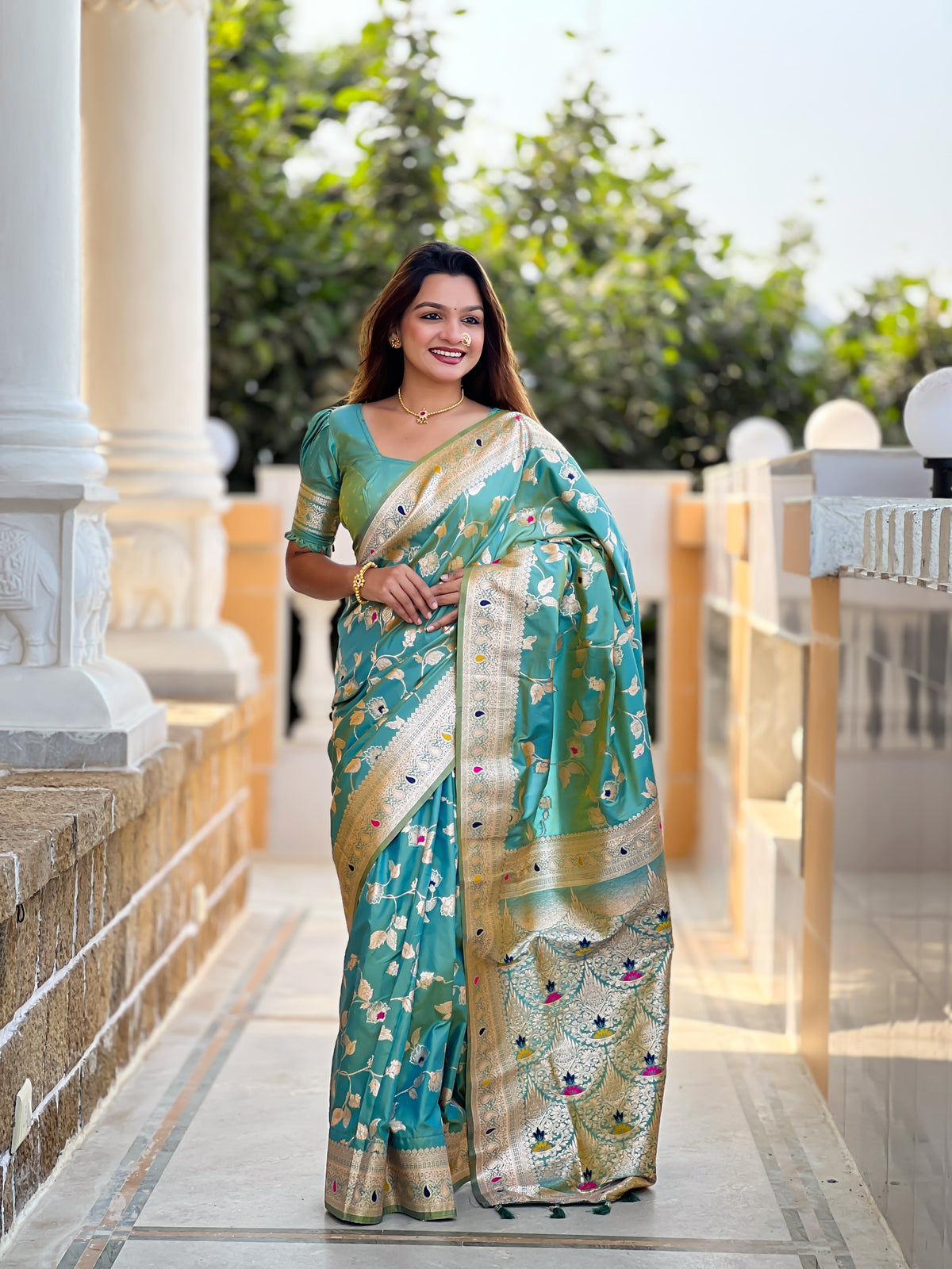 Deep Aqua Rich Banarasi Silk Saree