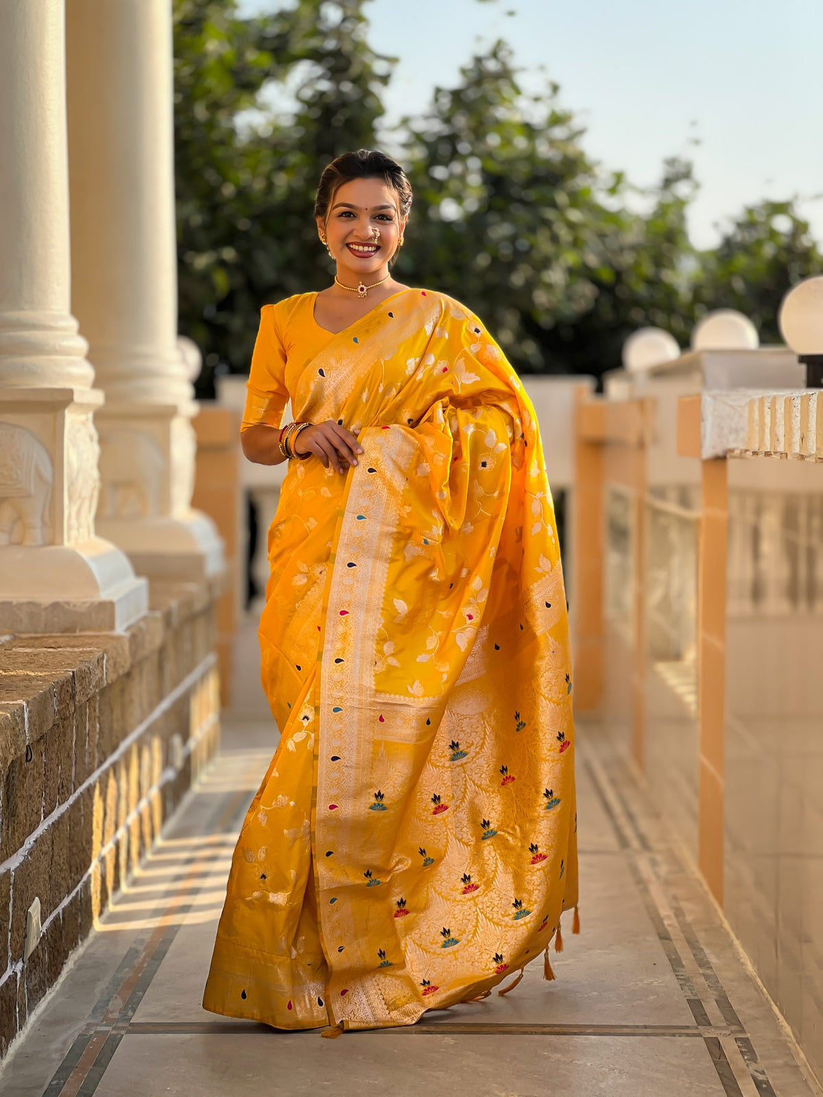 Yellow Rich Banarasi Silk Saree