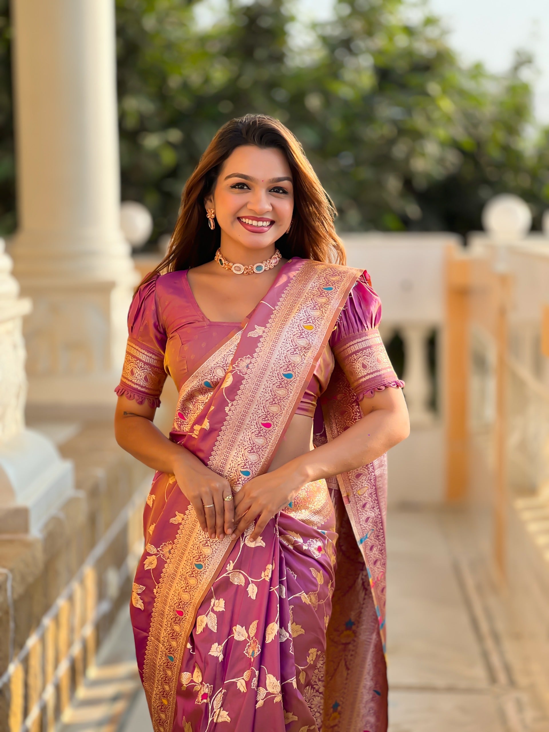 Bashful Pink Rich Banarasi Silk Saree