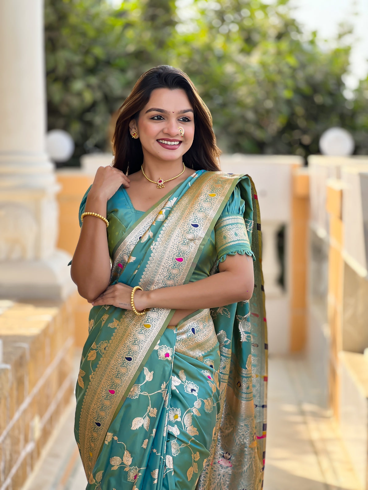 Deep Aqua Rich Banarasi Silk Saree