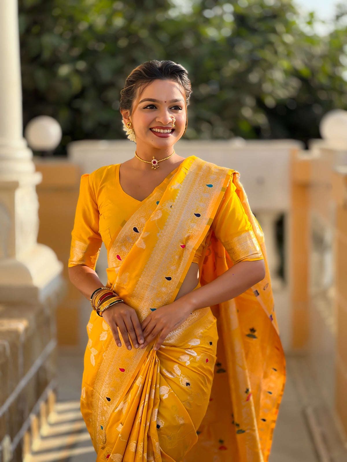 Yellow Rich Banarasi Silk Saree