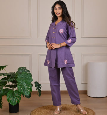 Lavender Angrakha Cotton  Cord Set