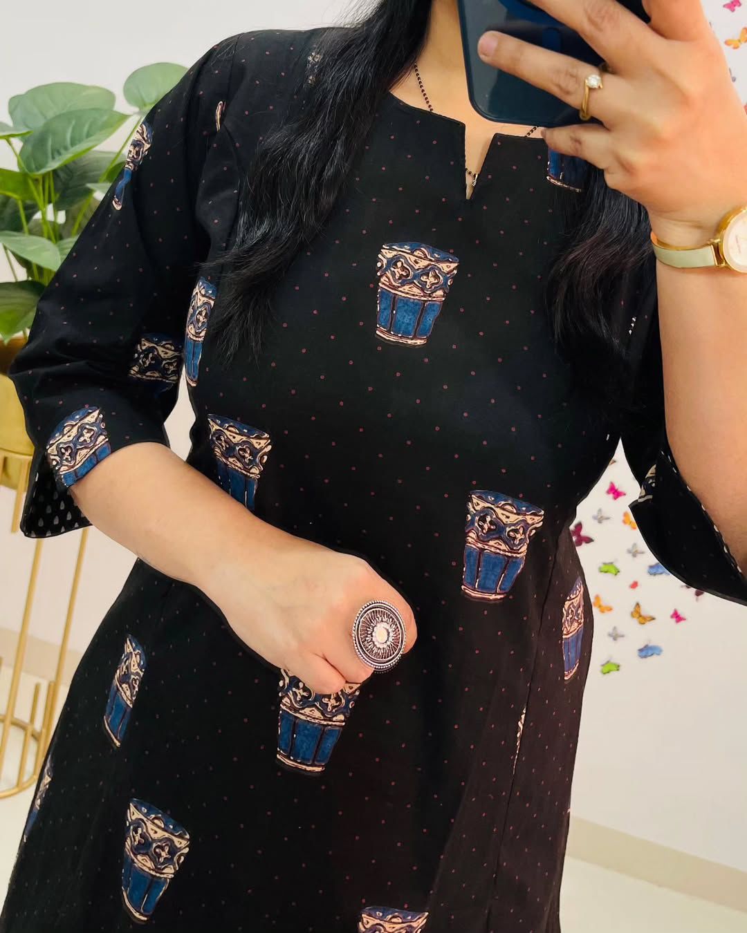 Black Printed A-Line Kurta Set