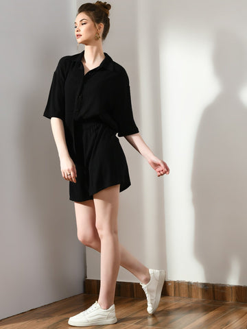 Black Crinkled Short Cord Set