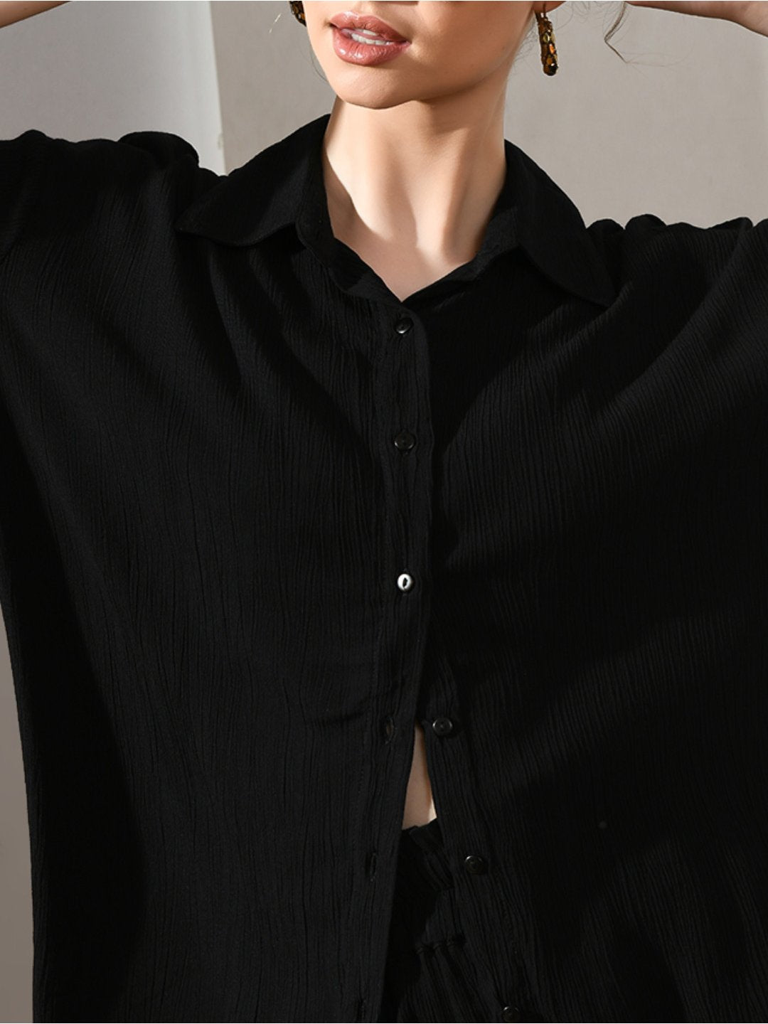Black Crinkled Short Cord Set