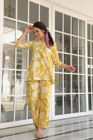 Yellow Stylish wear cotton cord set