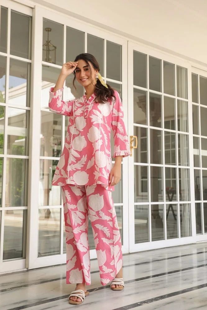 Pink Stylish wear cotton cord set