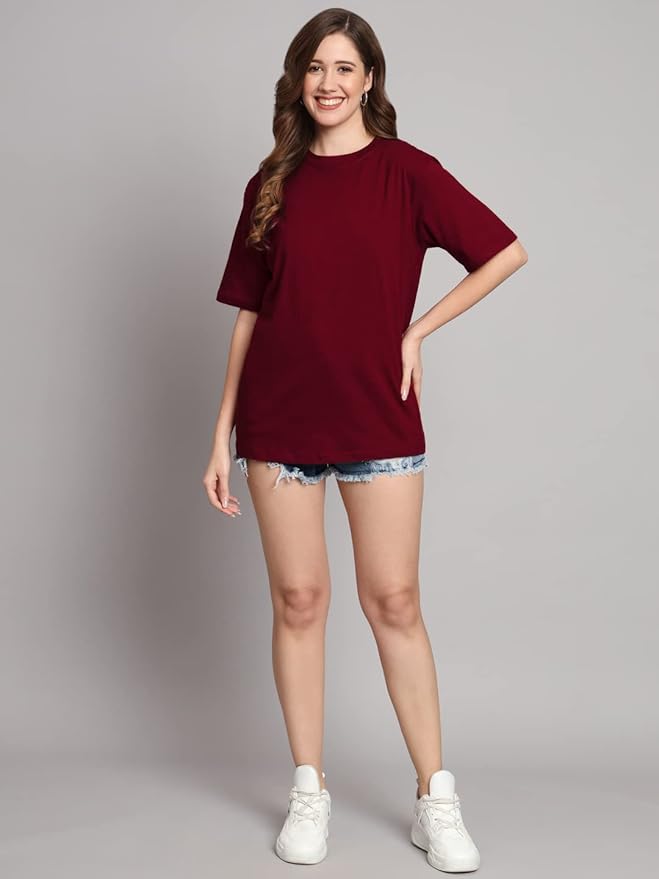 Mahroon Solid Tshirt for Women