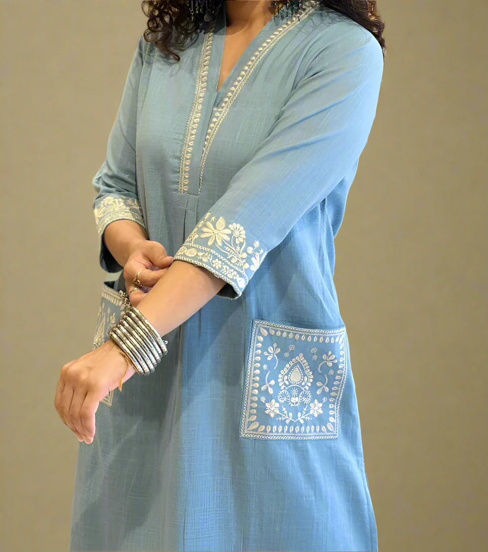 Embroidered Cotton Kurta Set