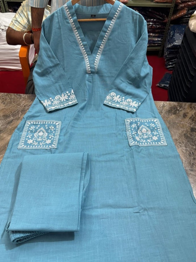 Embroidered Cotton Kurta Set