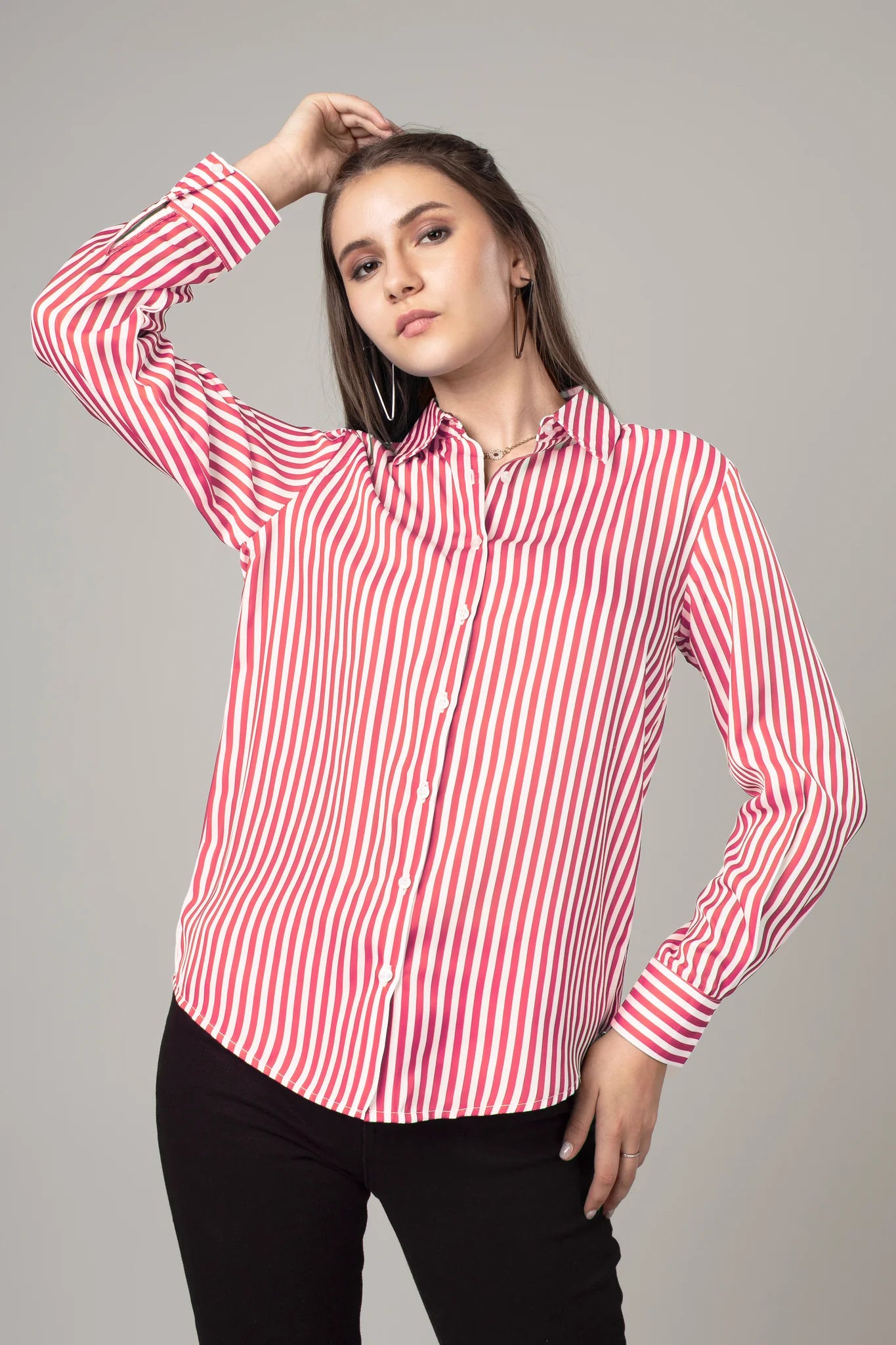 Women Pink Striped Cotton Shirt