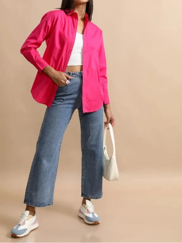 Hot Pink Cotton Casual Shirt
