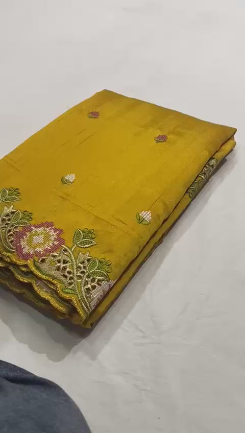 Matka Silk with Embroidery & Cutwork Saree