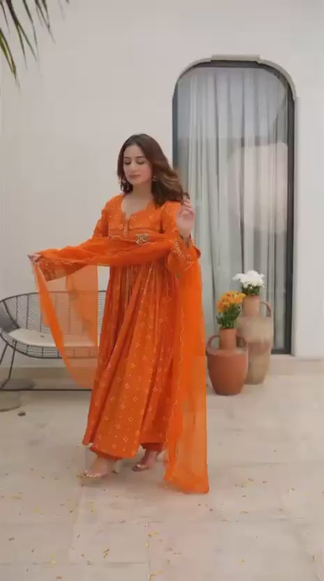 Mulmul Magic for Festive Anarkali 3pc Suit Set