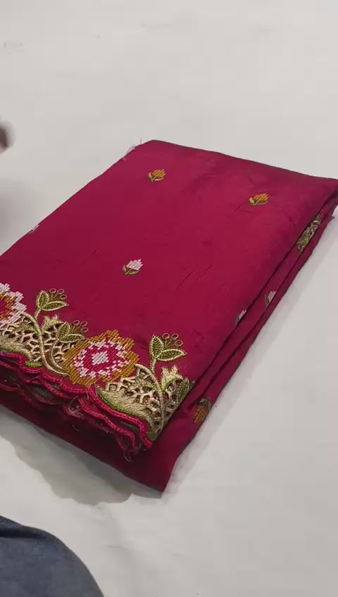 Matka Silk with Embroidery & Cutwork Saree