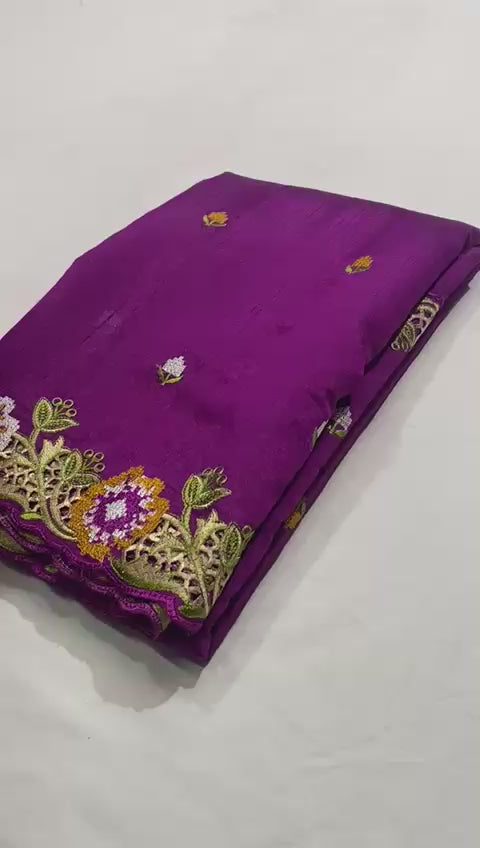 Matka Silk with Embroidery & Cutwork Saree