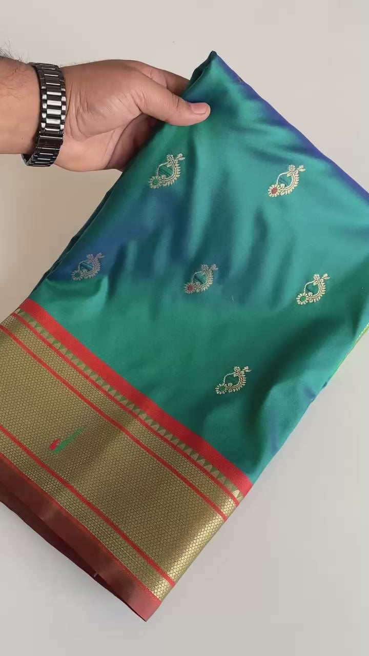 Cultural Weaves in Teal Blue Paithani  Silk Saree