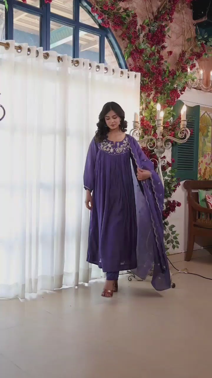 Elegant Pure Mul Chanderi 3Pc Suit Set
