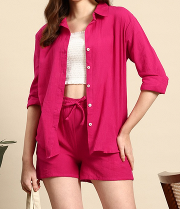 Hot Pink Crinkled Short Cord Set