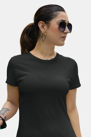 Black Solid Tshirt for Women