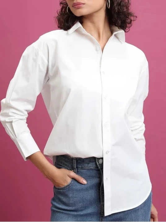 White Cotton Casual Shirt