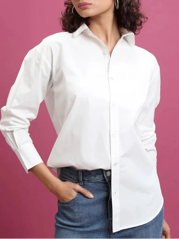 White Cotton Casual Shirt