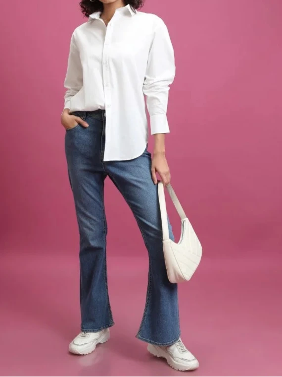 White Cotton Casual Shirt